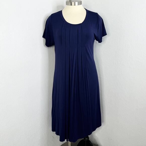 Soft Surroundings Navy Pleated Short Sleeve T-Shirt Dress Size Large - Picture 1 of 7